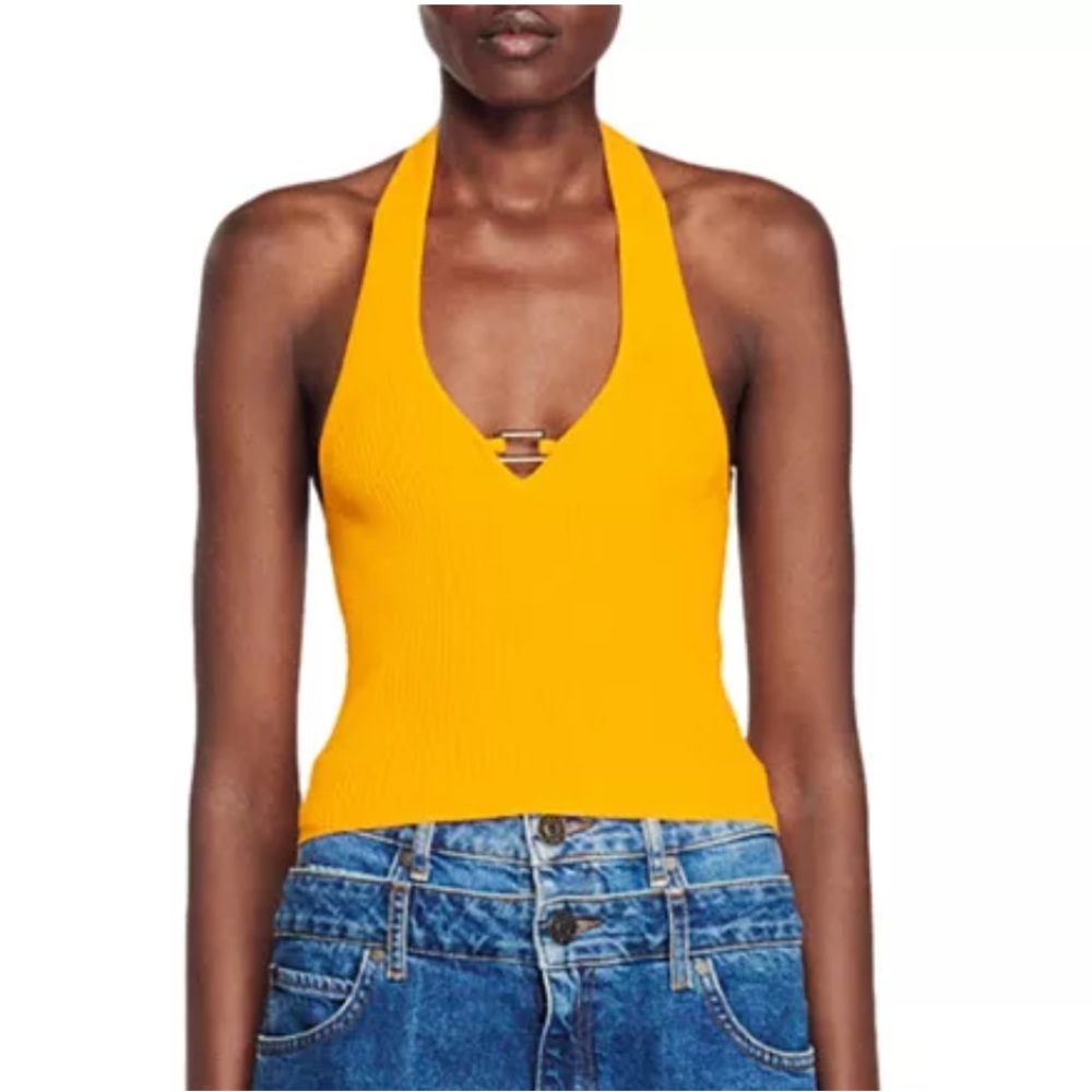 SANDRO Donatien Ribbed Halter Tank